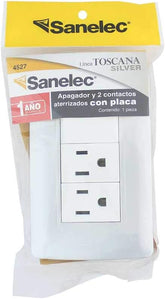 Placa Armada Sanelec Toscana, 1 Apagador y 2 Contactos, Acero Inox, Color Silver - imagen 2