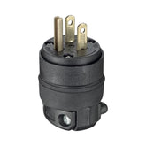 Clavija de Hule Leviton de Uso Rudo, 15A, 125V, NEMA 5-15P, Negra