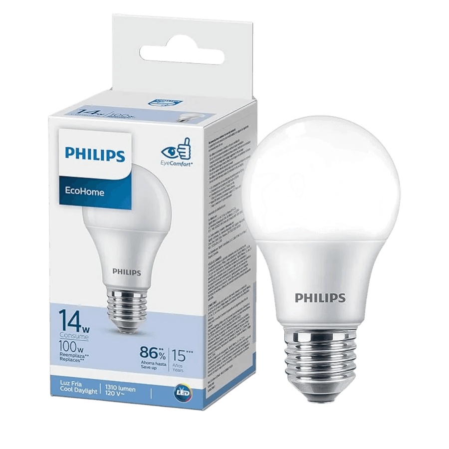 Foco Philips EcoHome LED Bulb, 14W (Equivale a 100W), Luz de Día 6500K, Base E27 - imagen 2