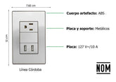 Placa Armada Sanelec Cordoba con 1 Contacto y 2 USB (2.1A) Gris - imagen 5