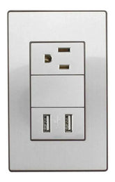 Placa Armada Sanelec Cordoba con 1 Contacto y 2 USB (2.1A) Gris