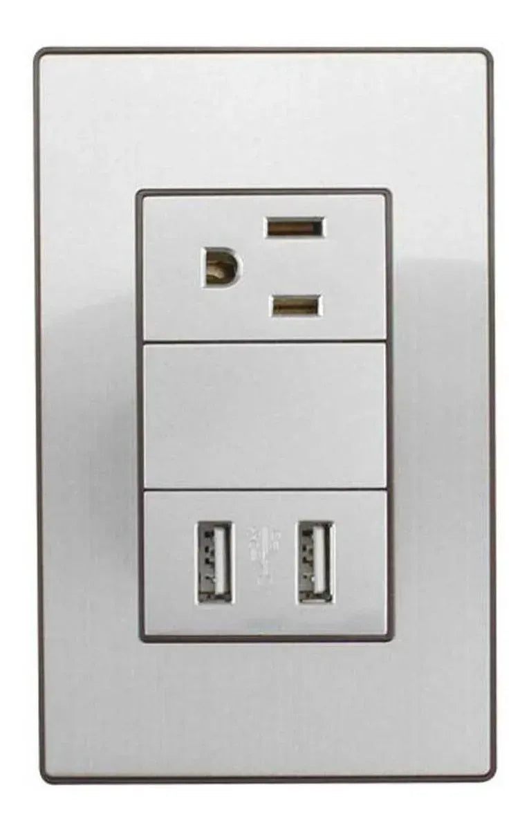 Placa Armada Sanelec Cordoba con 1 Contacto y 2 USB (2.1A) Gris