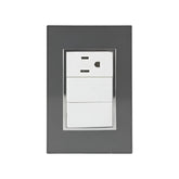 Placa Armada Sanelec Venecia, 1 Apagador de Escalera y 1 Contacto, Color Humo