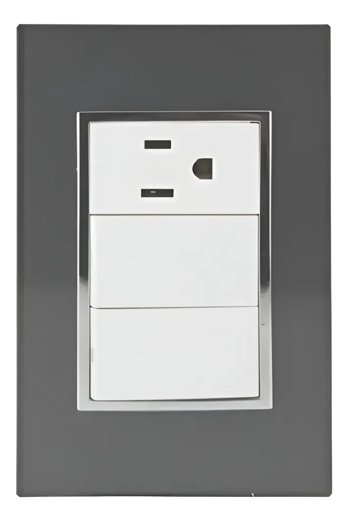 Placa Armada Sanelec Venecia, 1 Apagador de Escalera y 1 Contacto, Color Humo