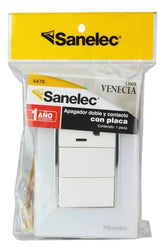 Placa Armada Sanelec Venecia, 2 Apagadores y 1 Contacto Aterrizado, Blanco - imagen 3