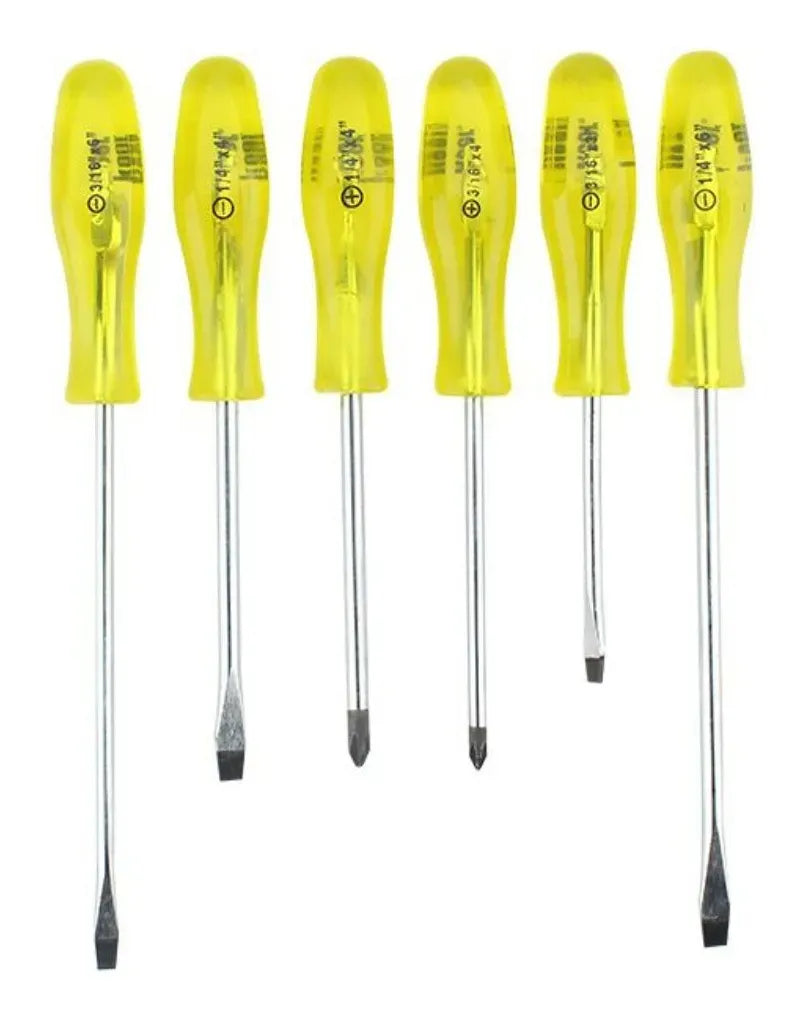 Juego de 6 Desarmadores Keer, Puntas Magnetizadas, Mango Transparente