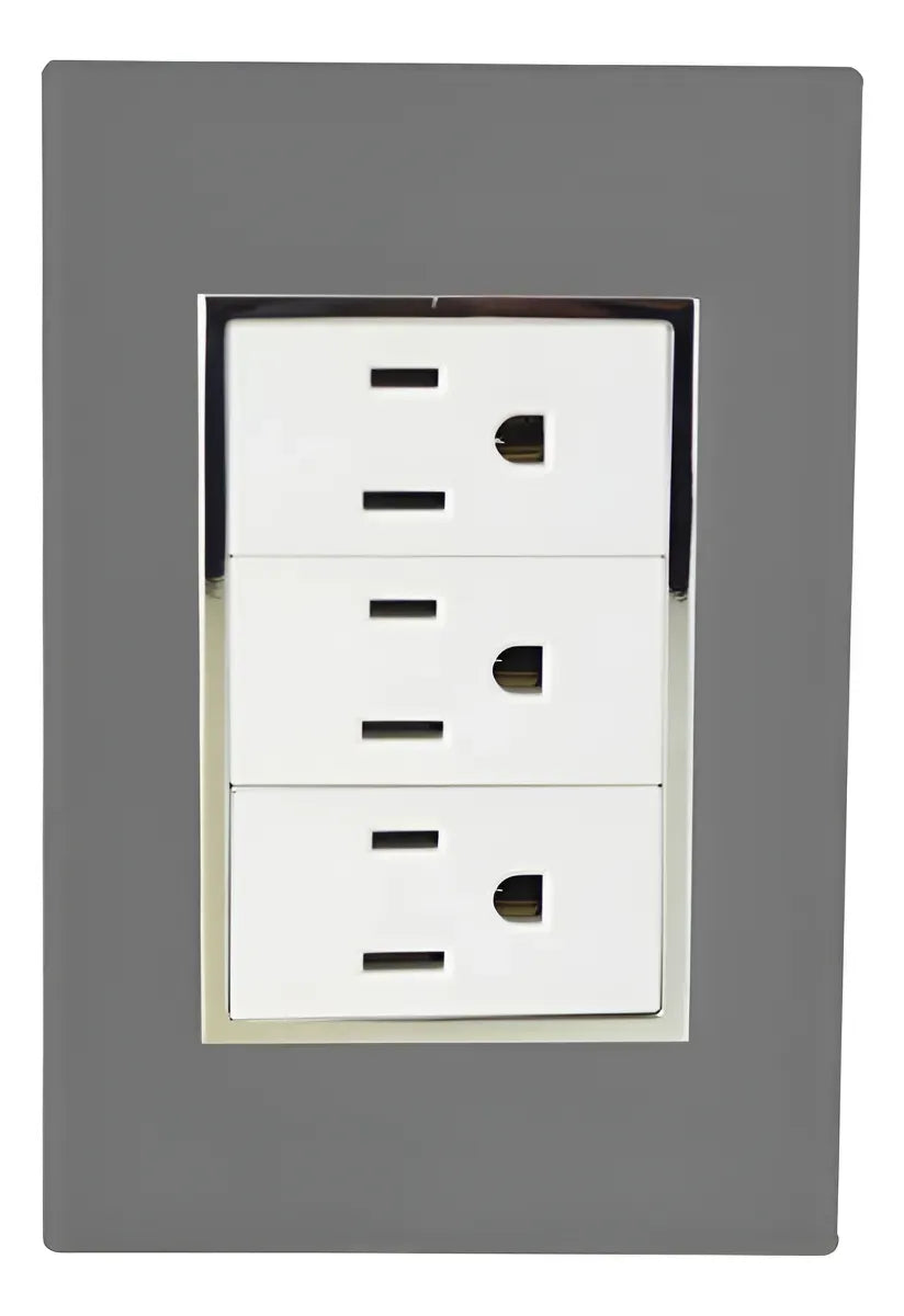 Placa Armada Sanelec Venecia con 3 Contactos, Color Humo