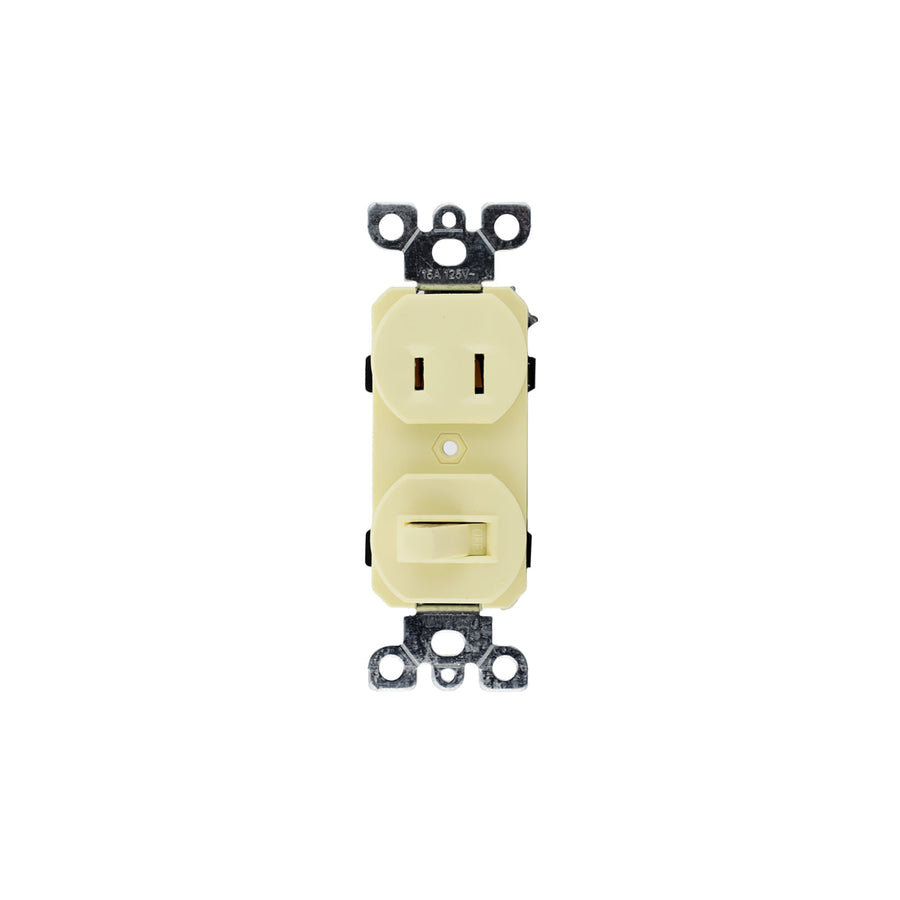 Apagador con Contacto Argos, 15A 125V, Polarizado, Línea Italiana Color Marfil