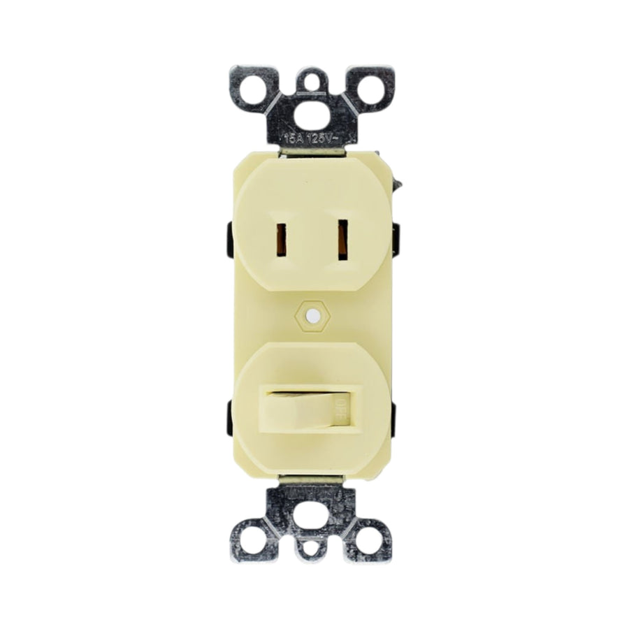 Apagador con Contacto Argos, 15A 125V, Polarizado, Línea Italiana Color Marfil