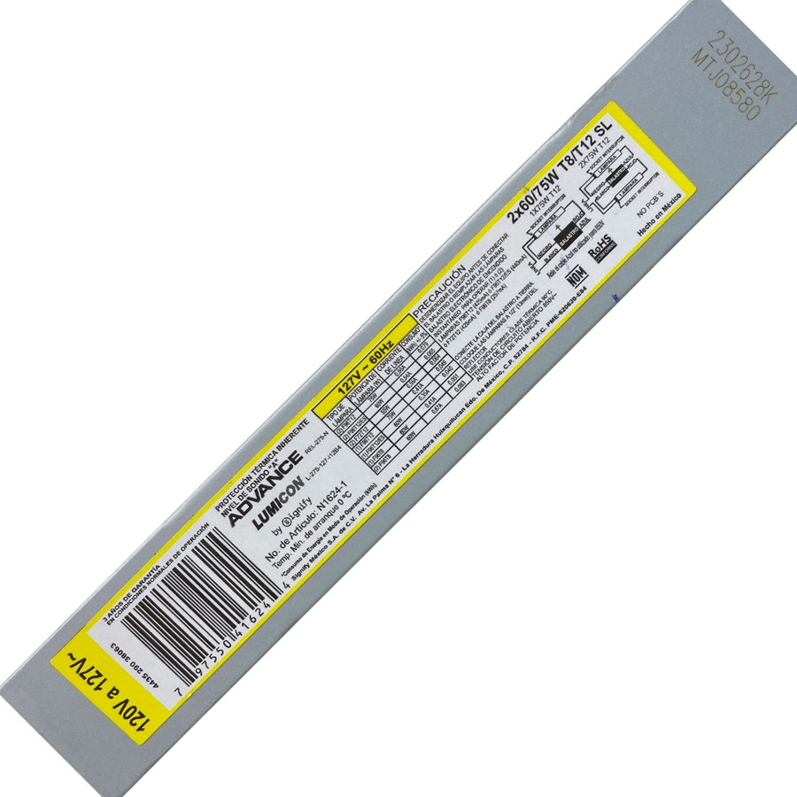 Balastro Electrónico Philips 2x60W T8 Encendido Instantáneo 127V
