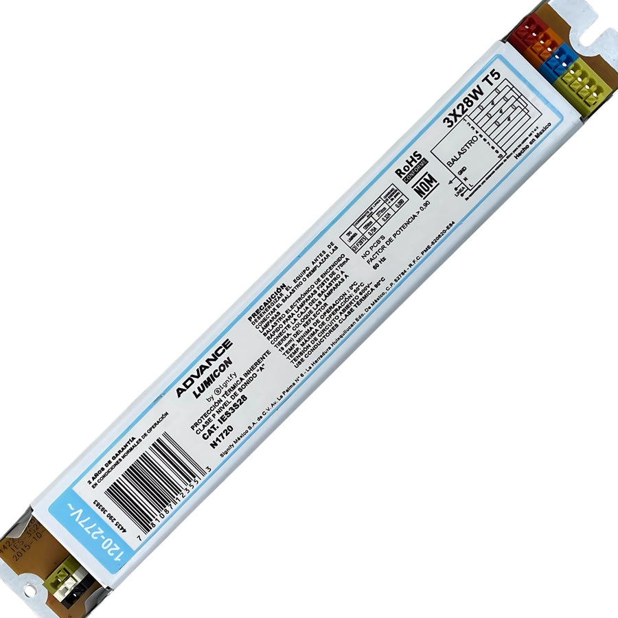 Balastro Electrónico Multivoltaje para 3 Lámparas Fluorescentes T5 de 28W Philips