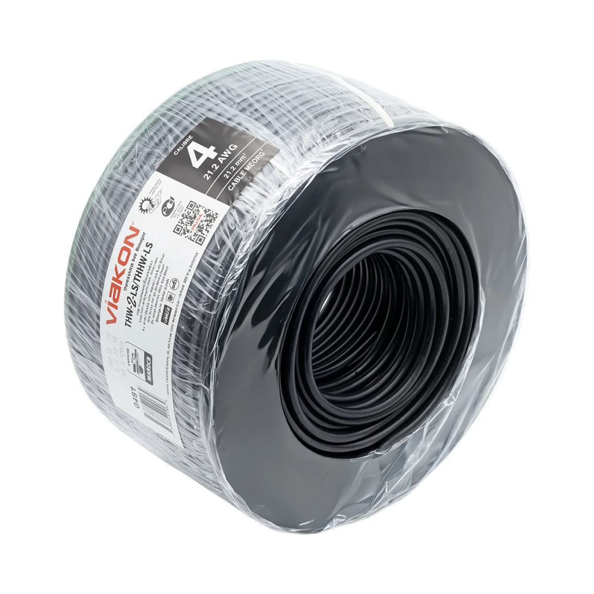 Cable de Cobre Viakon Calibre 4 AWG THW-LS, Negro, Rollo 100m, 600V