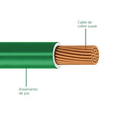 Cable de Cobre Viakon Calibre 10 AWG THW-LS, Verde (Tierra), Rollo 100m, 600V - imagen 2