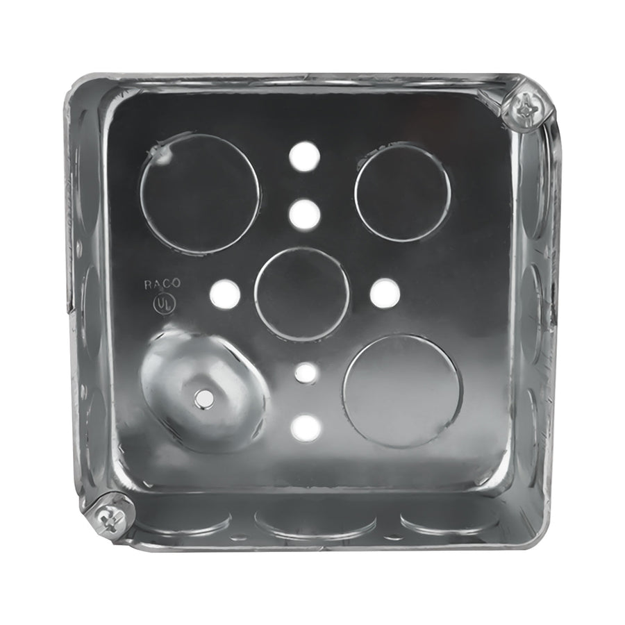 Caja Cuadrada de Acero Hubbell 4x4 pulg, 1-1/2 pulg de Profundidad, KO 1/2' y 3/4'