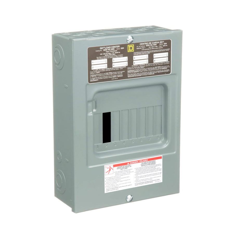 Centro de Carga Square D QO 100A 1 Fase 8 Espacios NEMA 1 Zapatas Principales de Sobreponer QO816L100S