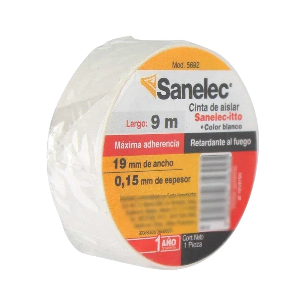 Cinta de Aislar Sanelec, Blanca, 19 mm x 9 m