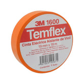 Cinta Eléctrica de PVC 3M Temflex 165, Color Naranja, 19 mm x 18.3 m, para Aislamiento de 600V