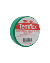 Cinta Eléctrica de PVC 3M Temflex 165, Color Verde, 19 mm x 18.3 m, para Aislamiento de 600V