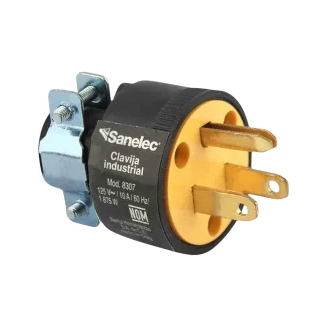 Clavija Industrial Sanelec Reforzada, 15A, 125V, con Abrazadera, NEMA 5-15P