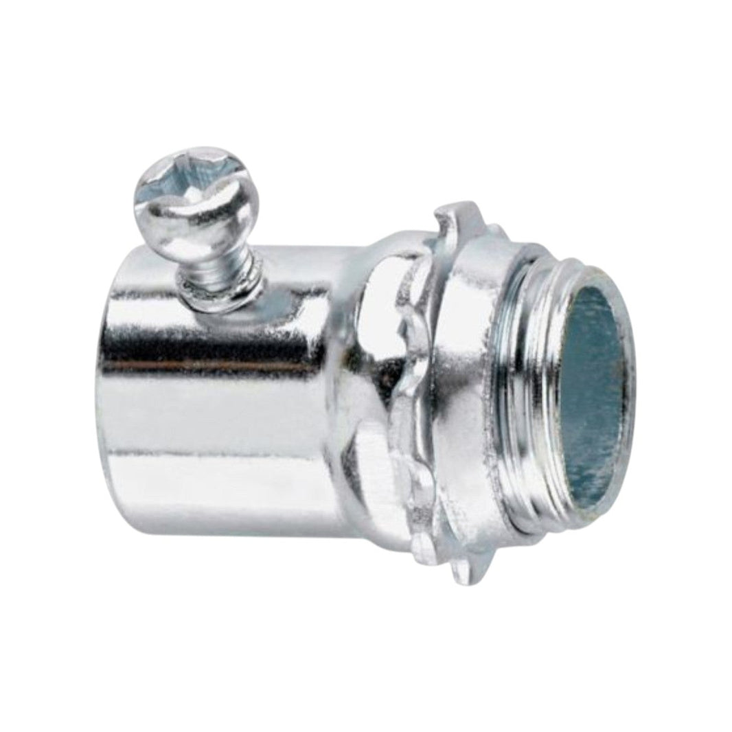 Conector de acero galvanizado Crouse-Hinds (Eaton) de 3/4 pulgadas para tubería conduit EMT con tornillo de opresión