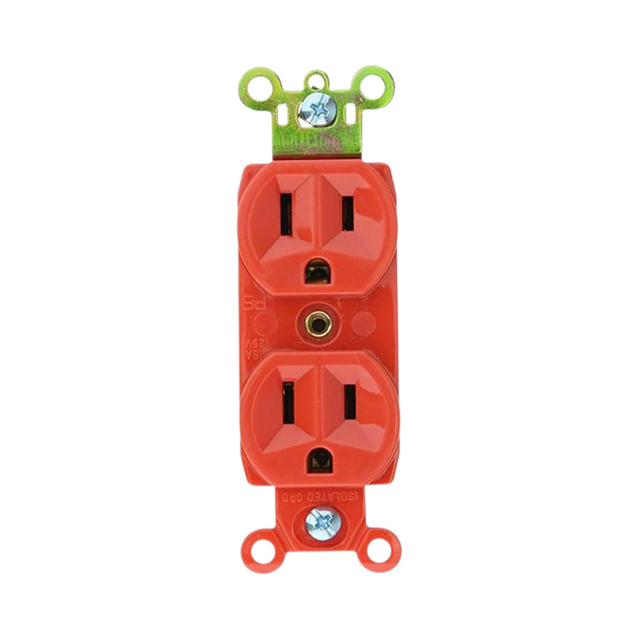 Contacto Doble Aterrizado Naranja Sanelec, con Soporte de Metal, 15A 127V | SE342980