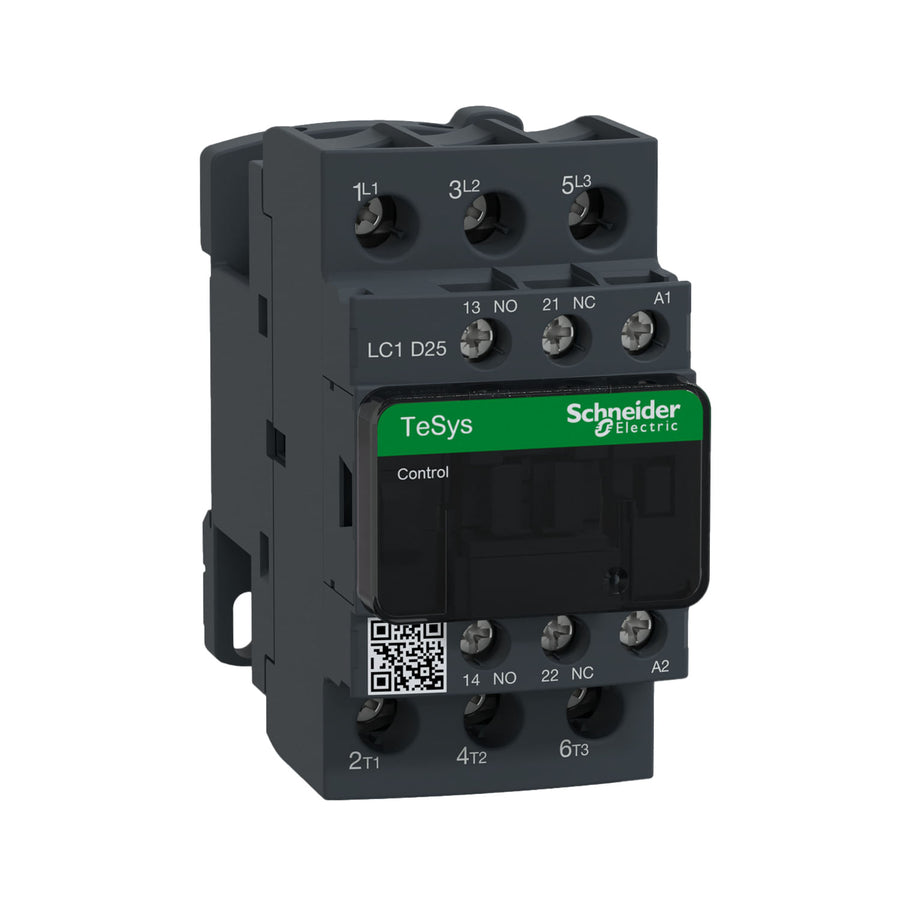 Contactor Schneider Electric TeSys D LC1D25B7, 3 Polos, 25A, 15 HP, Bobina 24V CA.
