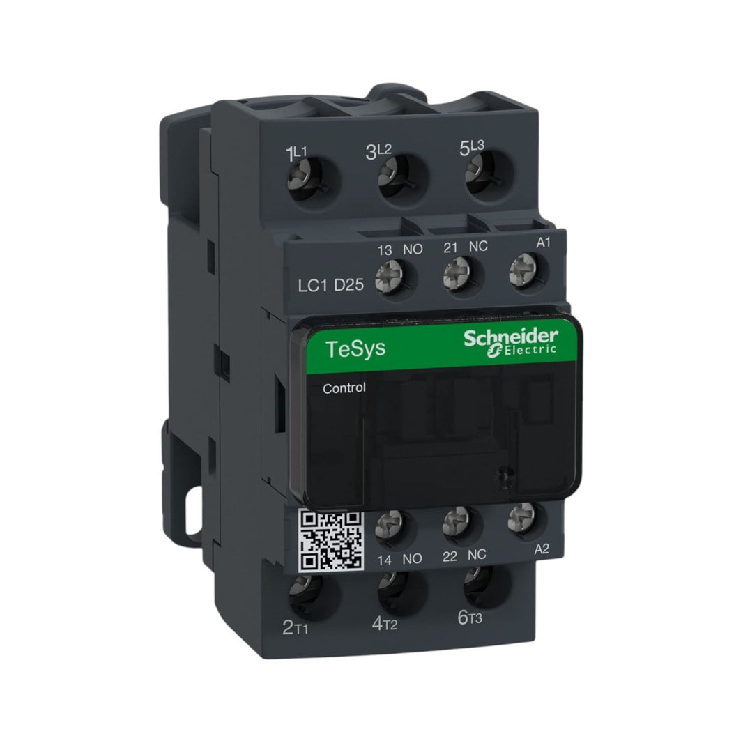 Contactor Schneider Electric TeSys D LC1D25B7, 3 Polos, 25A, 15 HP, Bobina 24V CA.