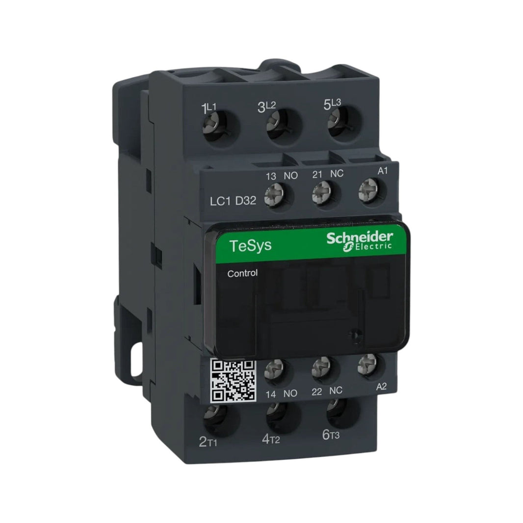 Contactor Schneider Electric TeSys D LC1D32B7, 3 Polos, 32A, 20 HP, Bobina 24V CA.