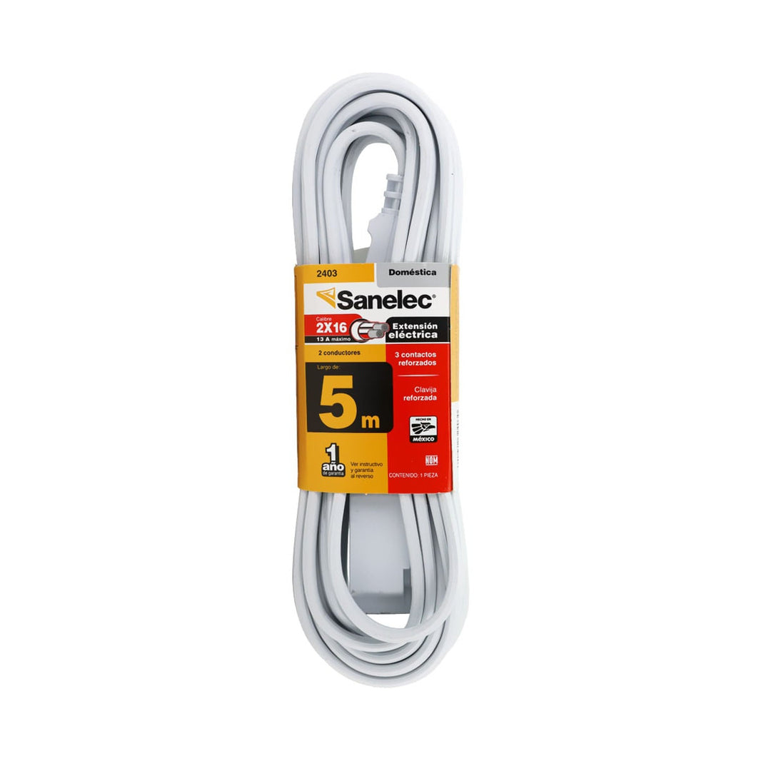 Extensión Doméstica Sanelec, 5 m, Blanca, 2x16 AWG | SE324030