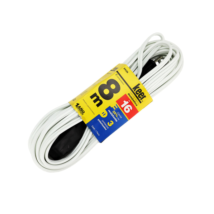 Extensión Eléctrica Doméstica Santul 8m, Blanca, 2x16 AWG, 127V, 1000W