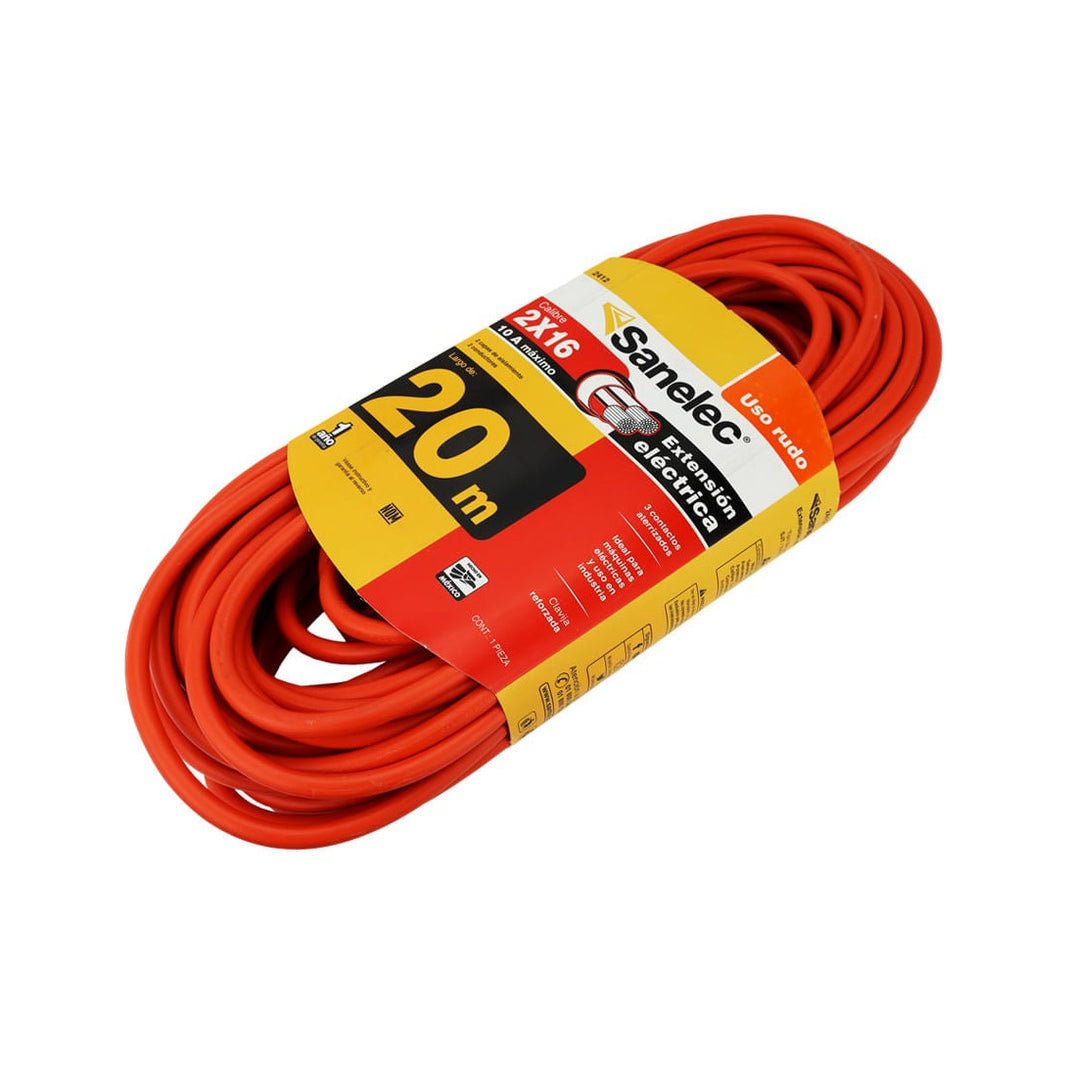 Extensión Uso Rudo Sanelec, 20 m, Naranja, 2x16 AWG | SE324122