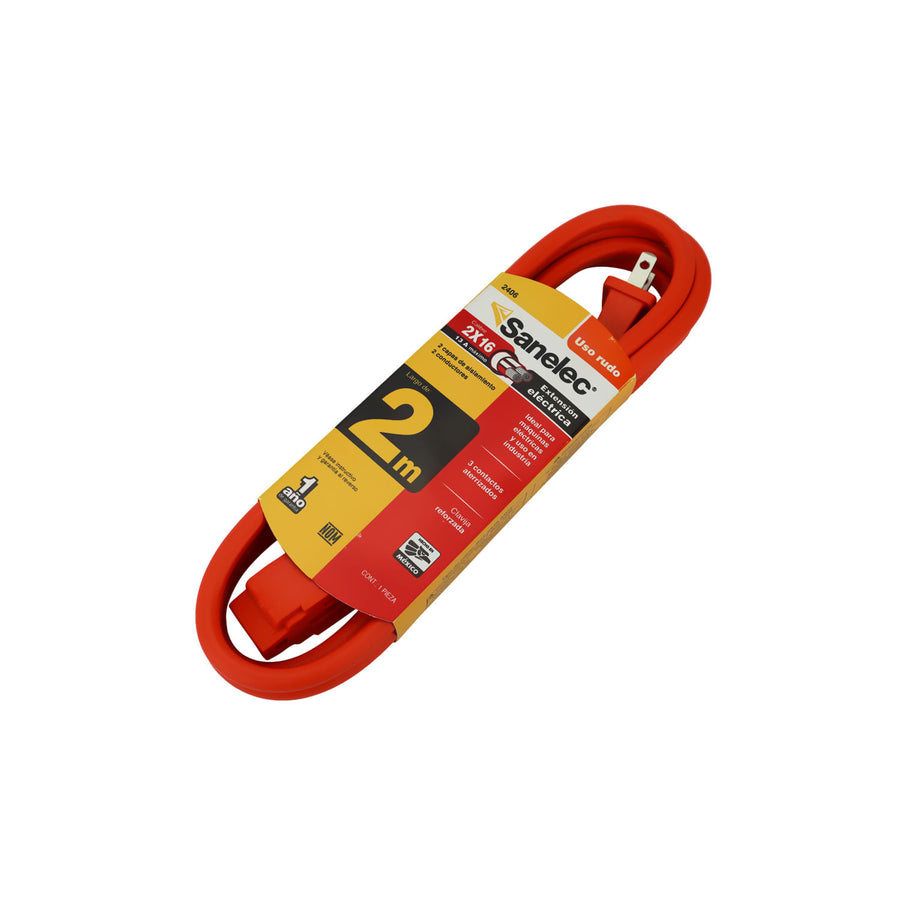 Extensión Uso Rudo Sanelec, 2 m, Naranja, 2x16 AWG | SE324061