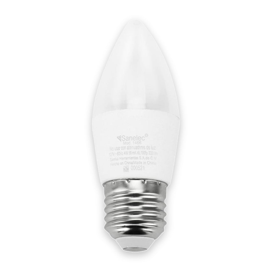 Foco LED Tipo Vela Sanelec, Luz Fría 6500K, Base E27, 4W, | SE314666