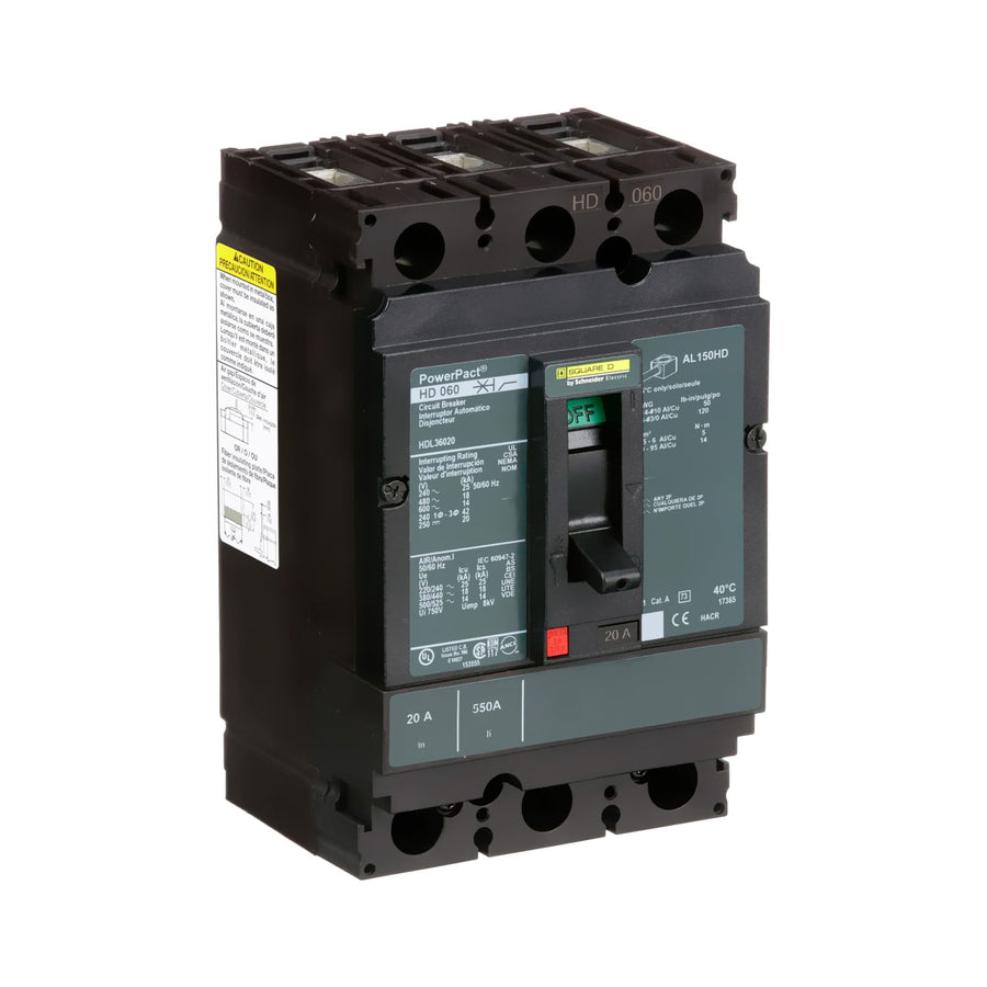 Interruptor de Caja Moldeada Schneider Electric, Marco H, 3 Polos, 20A, 600V, 18kA