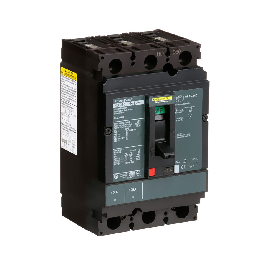 Interruptor de Caja Moldeada Schneider Electric PowerPacT HDL36040, 3 Polos, 40A, 600V, 14kA