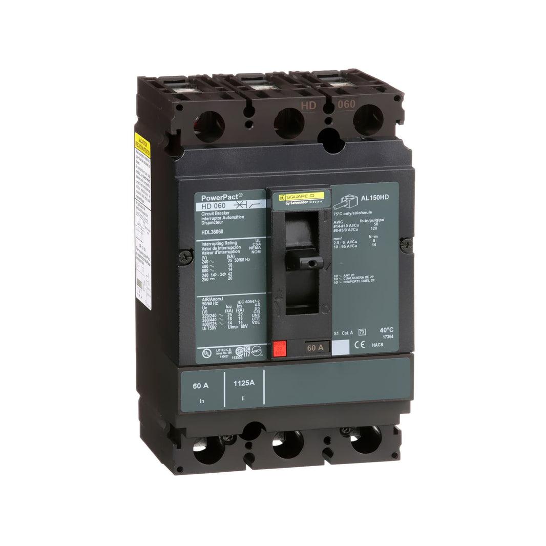 Interruptor de Caja Moldeada Schneider Electric PowerPacT HDL36060, 3 Polos, 60A, 600V, 14kA