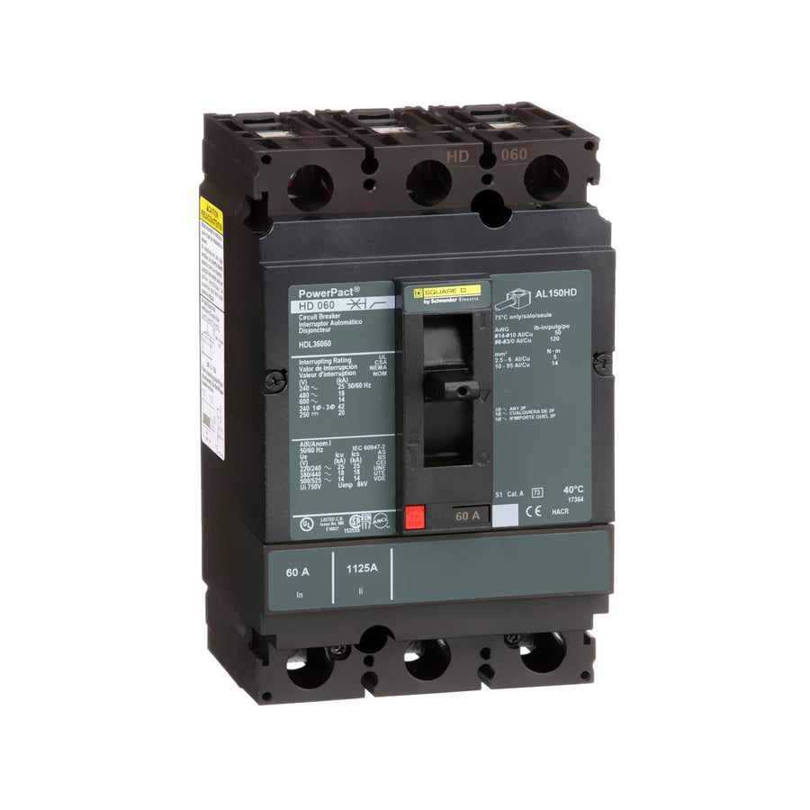 Interruptor de Caja Moldeada Schneider Electric PowerPacT HDL36060, 3 Polos, 60A, 600V, 14kA