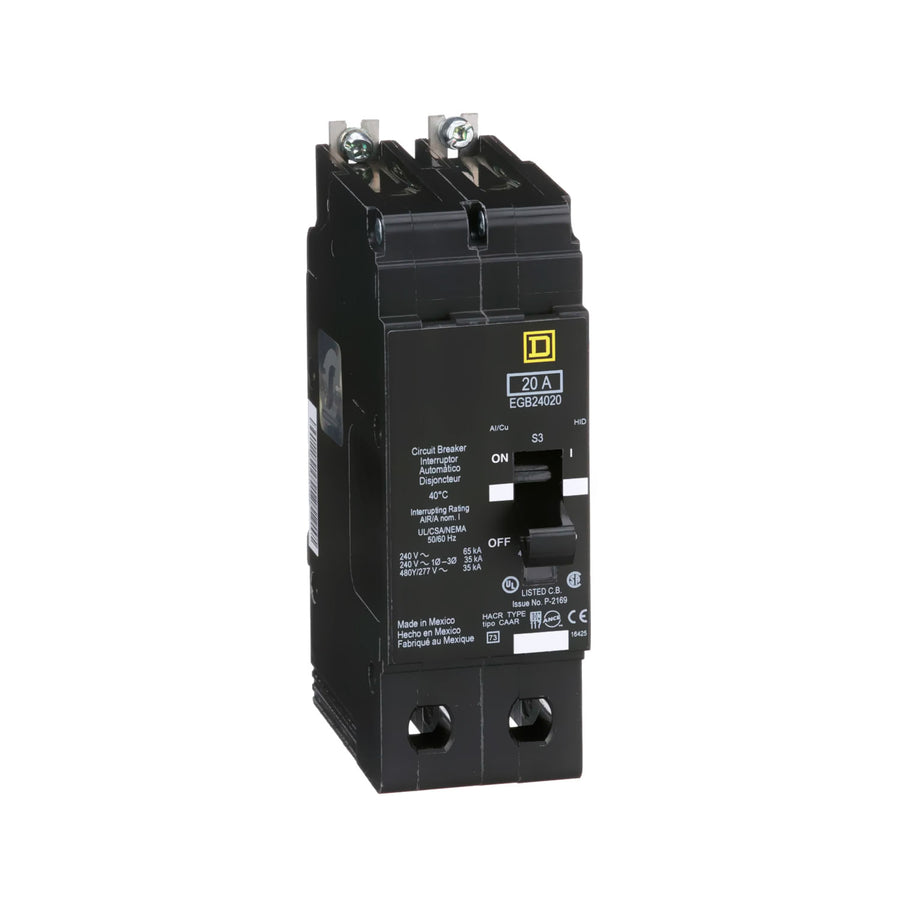 Interruptor Automático Atornillable Schneider Electric EGB24020, Marco E, 2 Polos, 20A, 480V, 35/65kA.