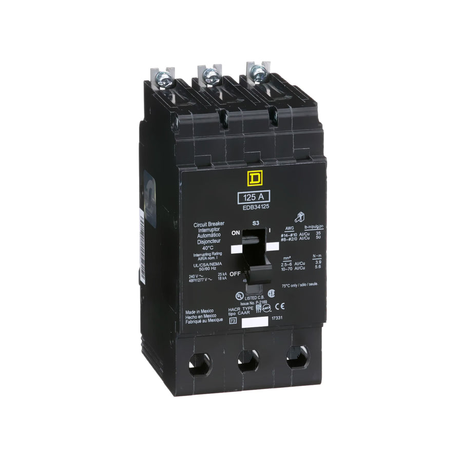 Interruptor Automático Atornillable Schneider Electric EDB34125, Marco E, 3 Polos, 125A, 480-277V.