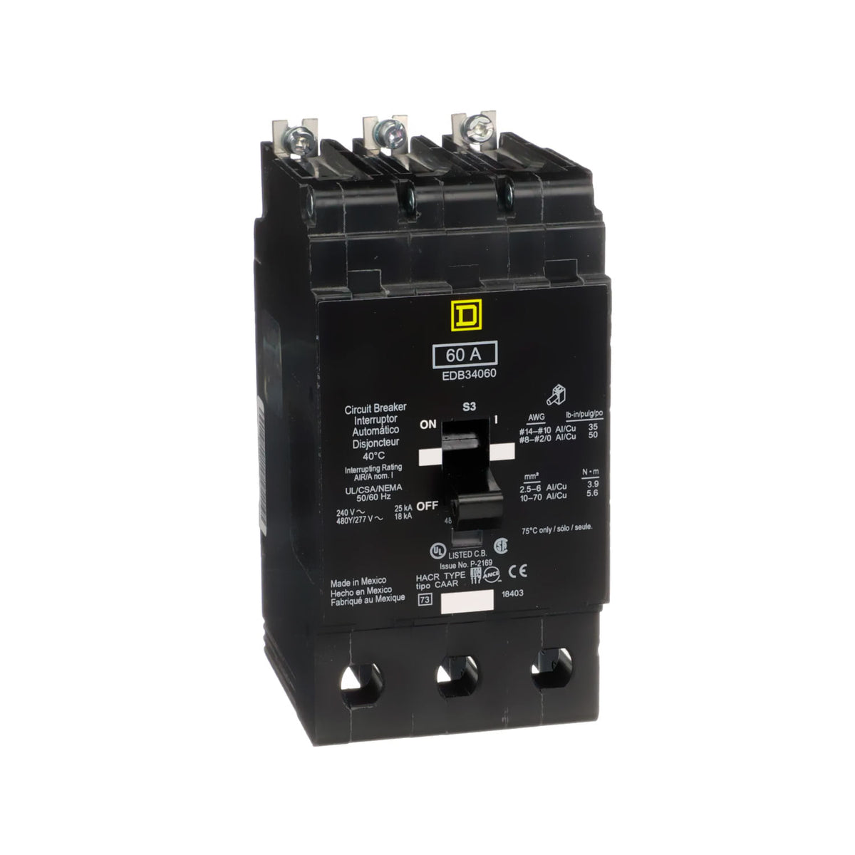 Interruptor Termomagnético Schneider Electric, Marco E, 3 Polos, 60A, 480/277Vca, 18-25kA