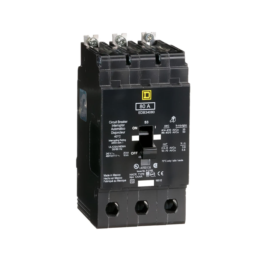 Interruptor Termomagnético Atornillable Schneider Electric, Marco E, 3 Polos, 80A, 480/277V, 18-25kA