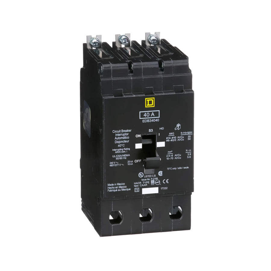 Interruptor Automático Atornillable Schneider Electric EDB34040, Marco E, 3 Polos, 40A, 480-277V, 18/25kA