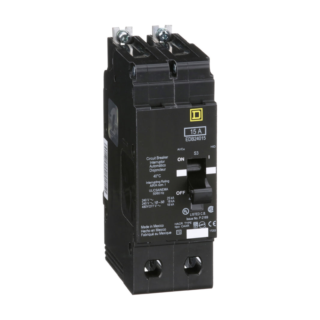 Interruptor Automático Atornillable Schneider Electric EDB24015, Marco E, 2 Polos, 15A, 480V, 18/25kA
