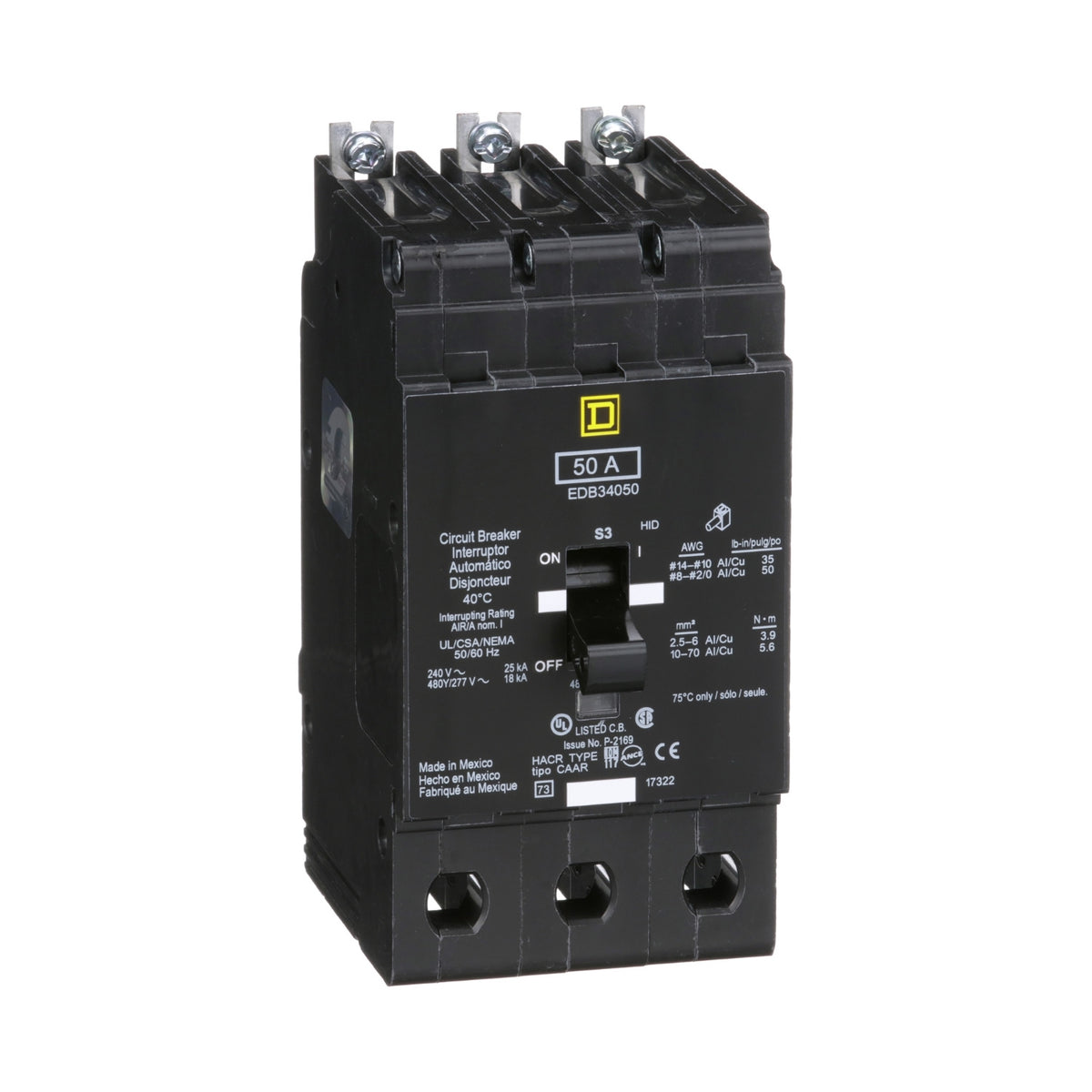 Interruptor Atornillable Marco E-3P Schneider Electric 50A 480 Vca EDB34050