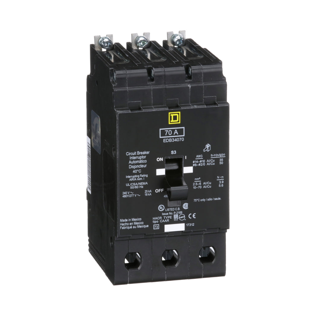 Interruptor Atornillable Marco E-3P Schneider Electric 70A 480 Vca EDB34070