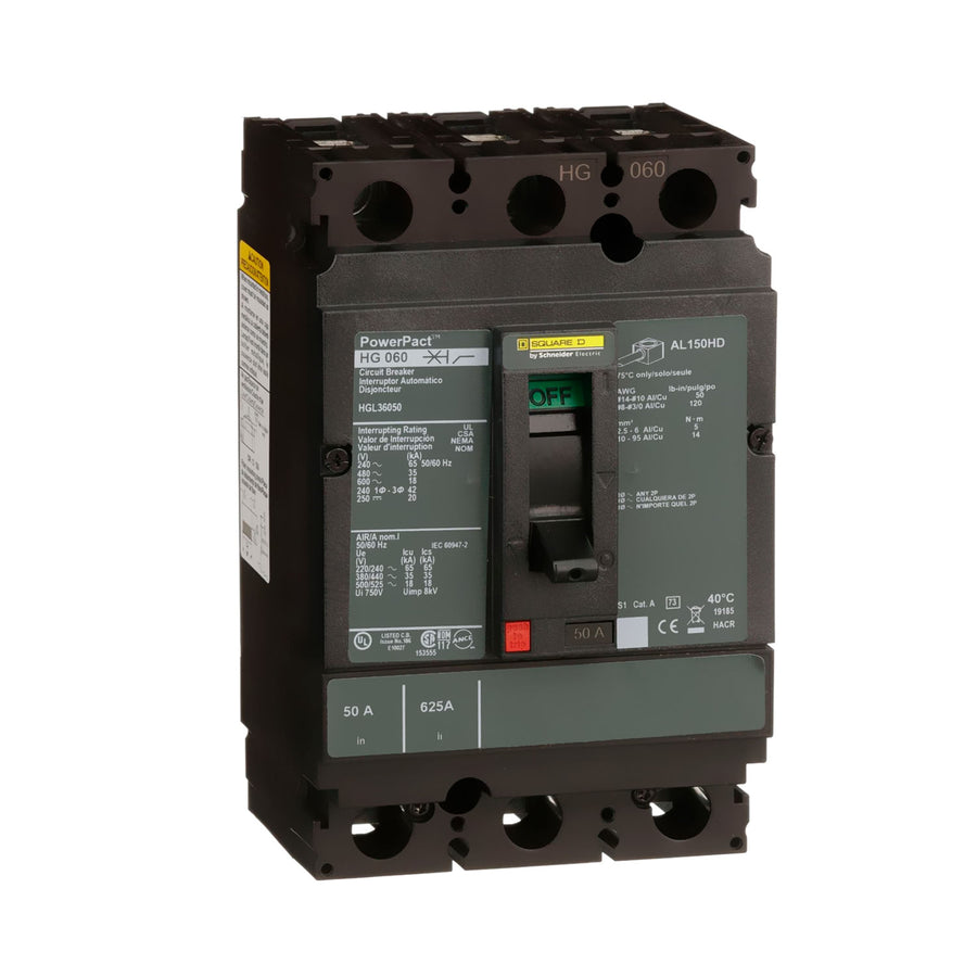 Interruptor de Caja Moldeada Schneider Electric, Marco H, 3 Polos, 50A, 600V, 35kA