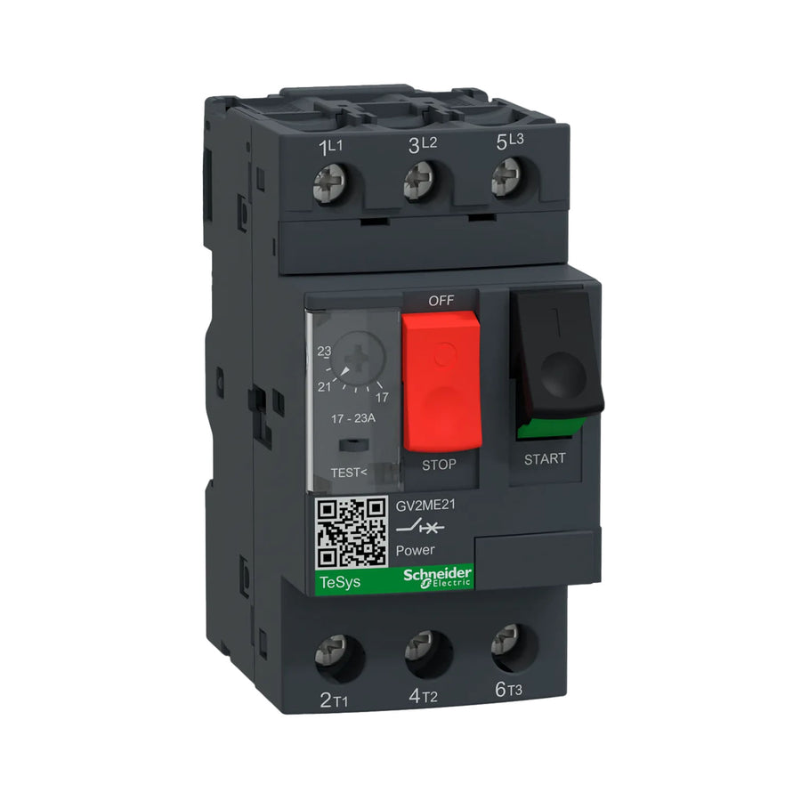 Arrancador y protector manual TeSys Deca, protector de circuito magnético térmico, pulsadores, 17 a 23 A, abrazadera de tornillo