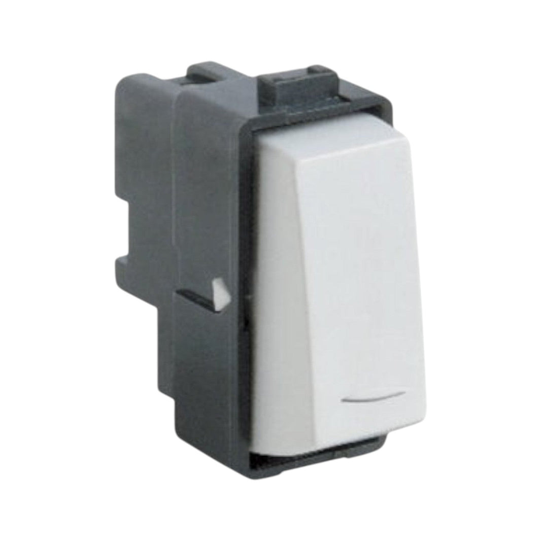 Interruptor sencillo Schneider Electric Duna color blanco de 1 módulo, fabricado en policarbonato resistente.
