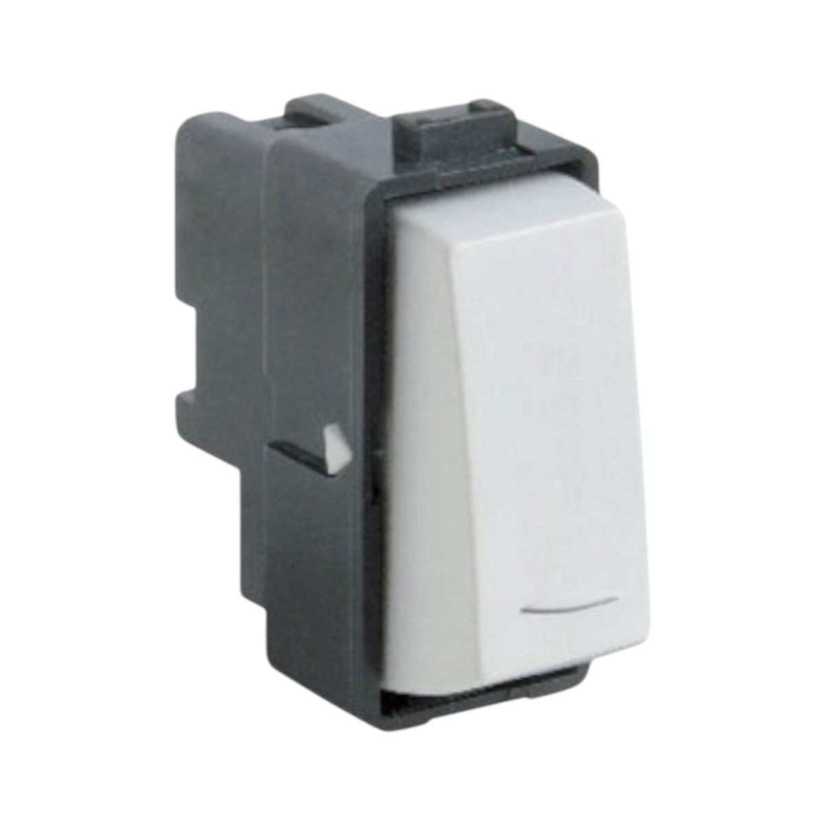 Interruptor sencillo Schneider Electric Duna color blanco de 1 módulo, fabricado en policarbonato resistente.