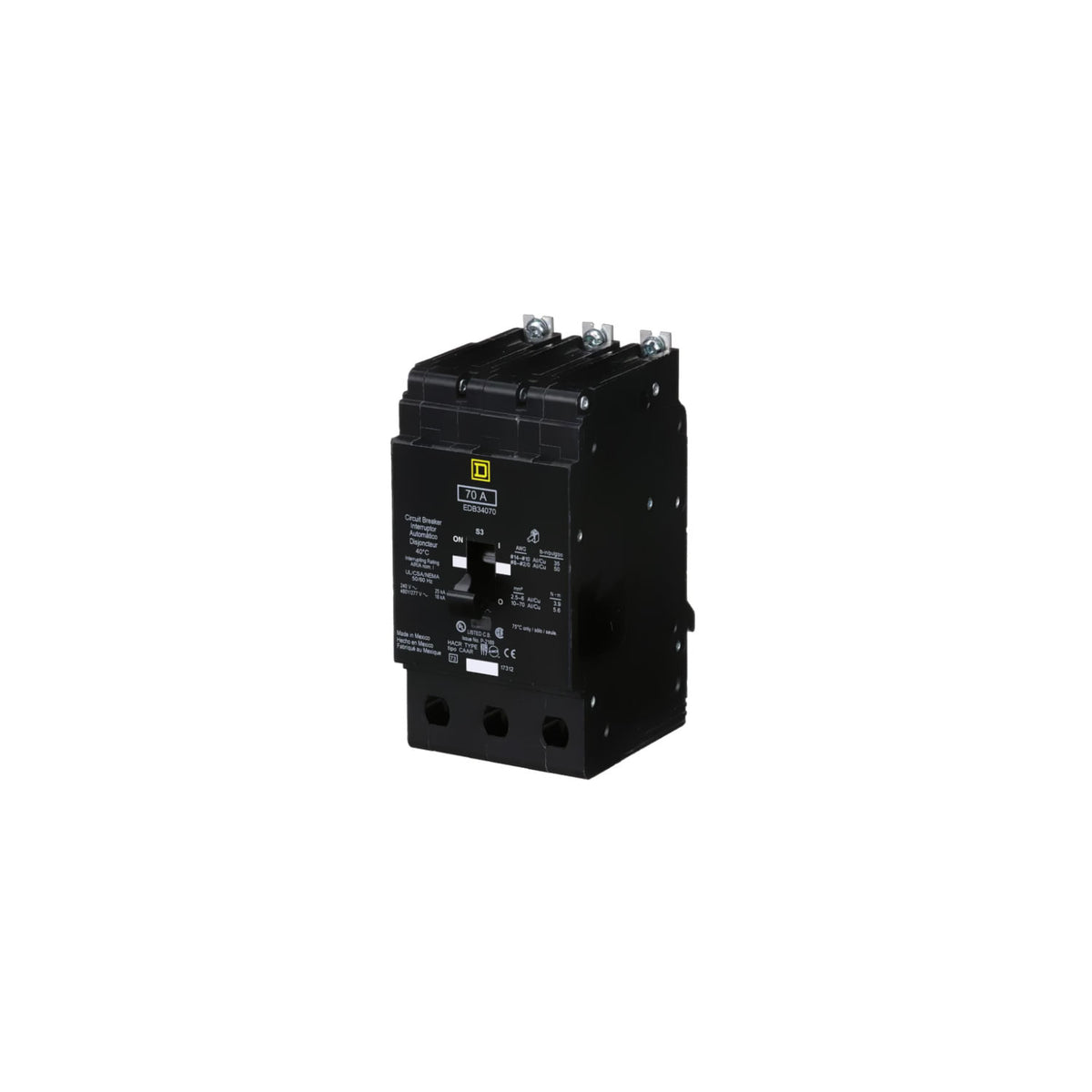 Interruptor Atornillable Marco E-3P Schneider Electric 70A 480 Vca EDB34070 - imagen 3